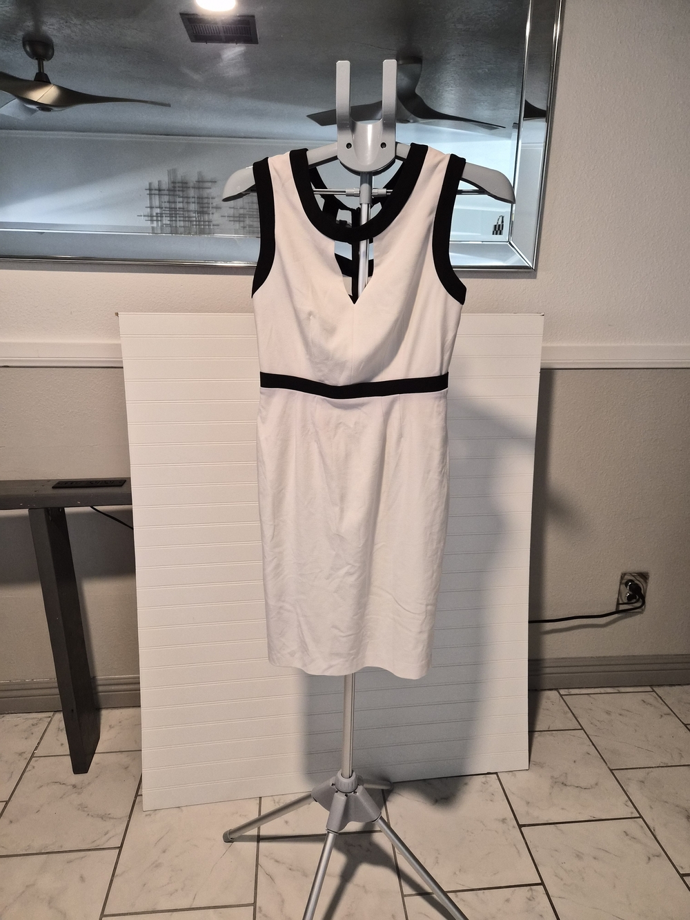 BCBGMaxAzria White Sheath Dress with Black Accents